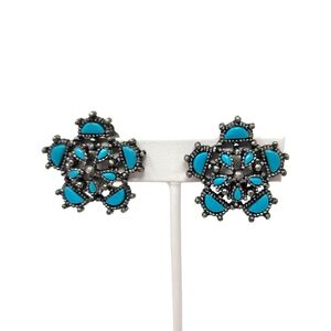 Vintage NYT Faux Turquoise Clip On Earrings Southwestern Style